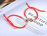 Stainless Steel & CZ Roman Number Charm Bracelet Red Rope B19010
