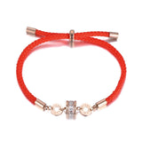 Stainless Steel & CZ Roman Number Charm Bracelet Red Rope B19010