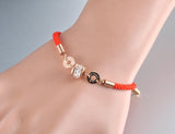 Stainless Steel & CZ Roman Number Charm Bracelet Red Rope B19010