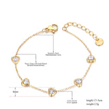 Colorful CZ Crystal Heart Charm Bracelet 18K Plated Women Party Chain B22086