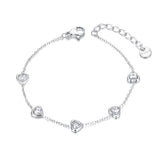 Colorful CZ Crystal Heart Charm Bracelet 18K Plated Women Party Chain B22086