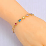 Colorful CZ Charm Bracelet for Women Stainless Steel Chain Jewelry