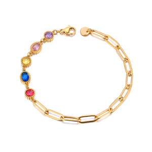 Colorful CZ Charm Bracelet for Women Stainless Steel Chain Jewelry