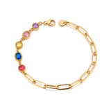 Colorful CZ Charm Bracelet for Women Stainless Steel Chain Jewelry