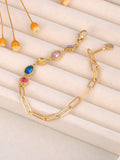 Colorful CZ Charm Bracelet for Women Stainless Steel Chain Jewelry