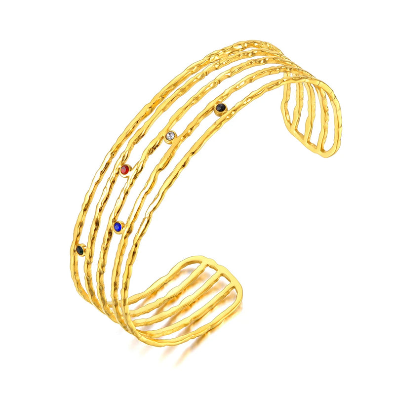 Geometric Rhinestone Bangles Stainless Steel Charm Bracelet