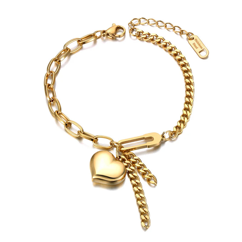 Titanium Stainless Steel Heart Charm Bracelet For Women Bohemia Party B21098