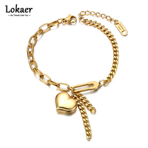Titanium Stainless Steel Heart Charm Bracelet For Women Bohemia Party B21098