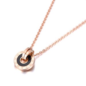 Mosaic Shell & Acrylic Circle Pendant Necklace Stainless Steel Chain N19053