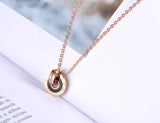 Mosaic Shell & Acrylic Circle Pendant Necklace Stainless Steel Chain N19053