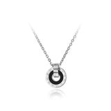 Mosaic Shell & Acrylic Circle Pendant Necklace Stainless Steel Chain N19053