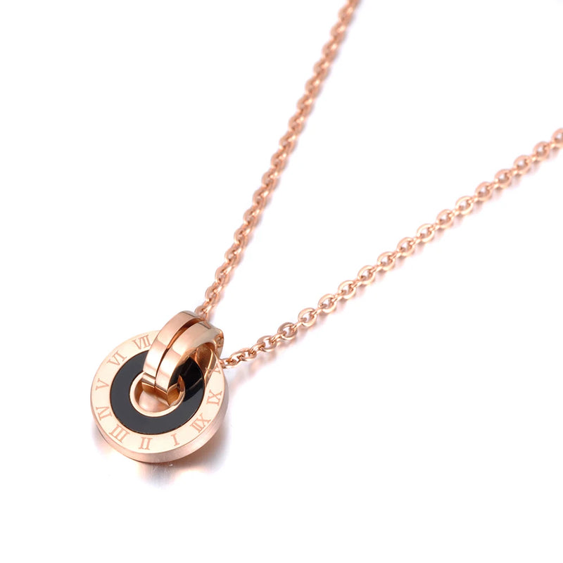 Mosaic Shell & Acrylic Circle Pendant Necklace Stainless Steel Chain N19053