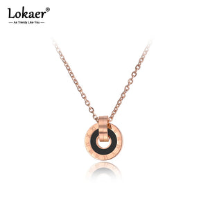 Mosaic Shell & Acrylic Circle Pendant Necklace Stainless Steel Chain N19053