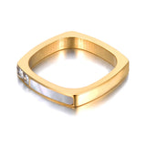 Geometric CZ Square Rings 18K Plated Boho Shell Ring R21028