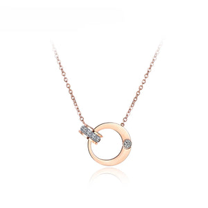 Double Circle CZ Chain & Link Necklace Titanium Steel Choker N18054