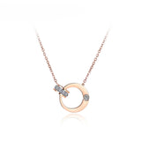 Double Circle CZ Chain & Link Necklace Titanium Steel Choker N18054