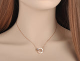 Double Circle CZ Chain & Link Necklace Titanium Steel Choker N18054
