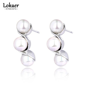 Round Pearls Geometric Earrings Stainless Steel Jewelry