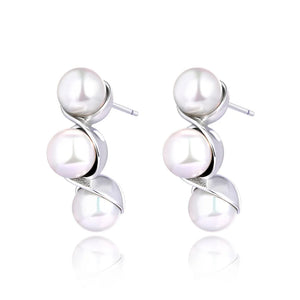 Round Pearls Geometric Earrings Stainless Steel Jewelry