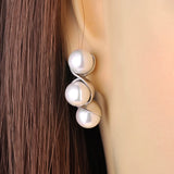 Round Pearls Geometric Earrings Stainless Steel Jewelry