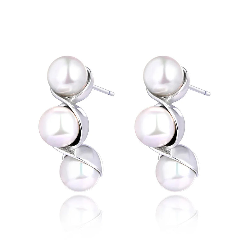 Round Pearls Geometric Earrings Stainless Steel Jewelry