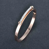 Rose Stainless Steel Rhinestone Cuff Bangle Bracelet