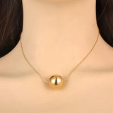 18mm Big Ball Pendant Necklace Stainless Steel Link Chain Ladies Choker