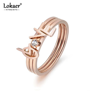 CZ LOVE Letter Rings Titanium Steel Wedding Ring for Women R18017