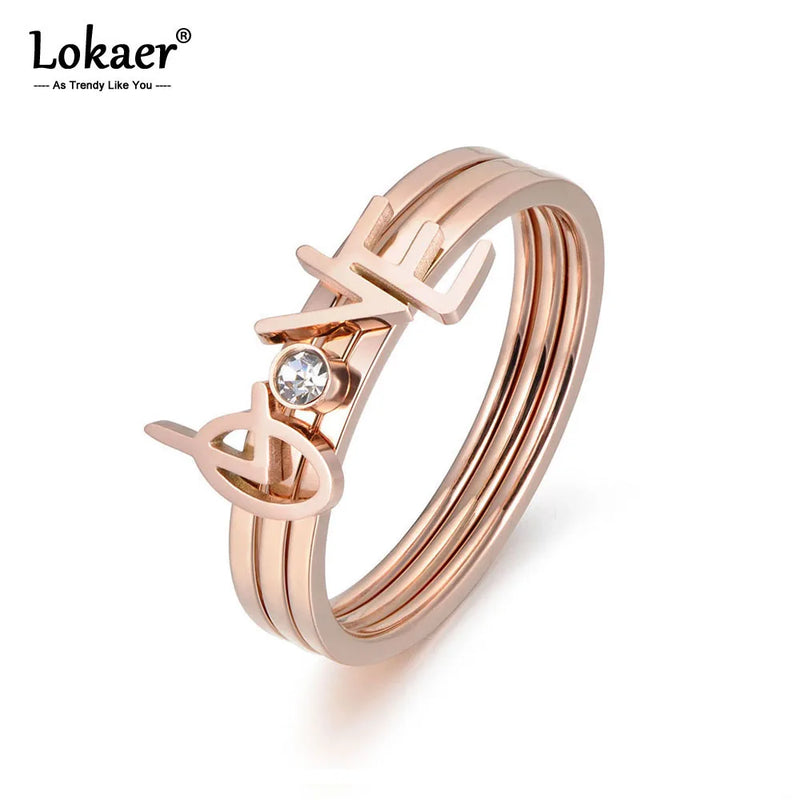 CZ LOVE Letter Rings Titanium Steel Wedding Ring for Women R18017