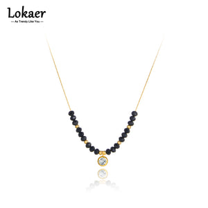 Crystal Charm Pendant Necklace Stainless Steel Round Zirconia Choker N22097