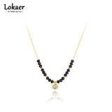 Crystal Charm Pendant Necklace Stainless Steel Round Zirconia Choker N22097