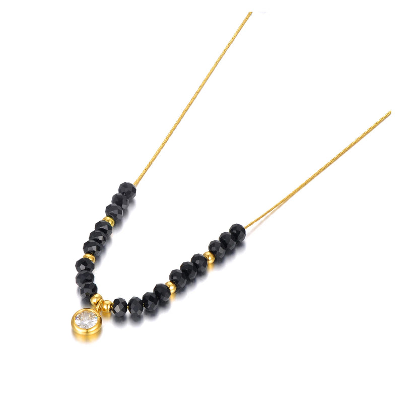 Crystal Charm Pendant Necklace Stainless Steel Round Zirconia Choker N22097