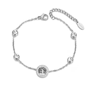 CZ Crystal Tree Charm Bracelet Stainless Steel Bohemia B19060