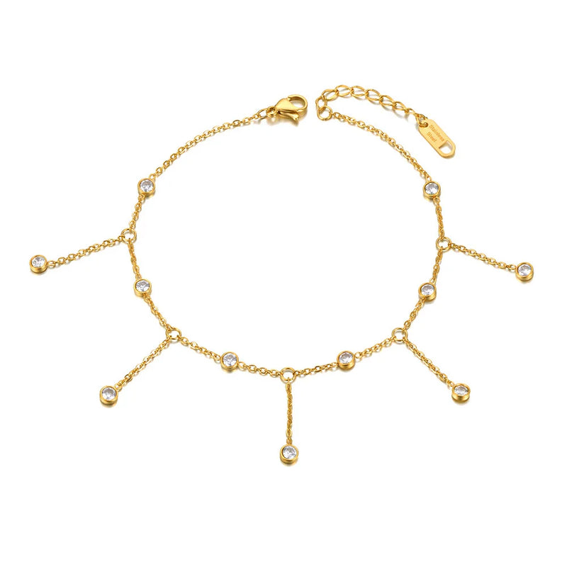 Stainless Steel CZ Crystal Chain Link Anklets