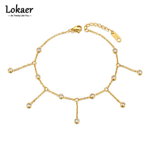 Stainless Steel CZ Crystal Chain Link Anklets
