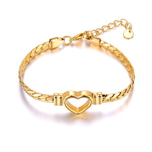 Hollow Heart Charm Bracelet Stainless Steel Twisted Singapore Chain B22118