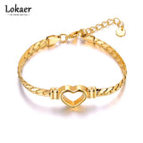 Hollow Heart Charm Bracelet Stainless Steel Twisted Singapore Chain B22118