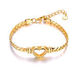 Hollow Heart Charm Bracelet Stainless Steel Twisted Singapore Chain B22118