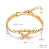 Hollow Heart Charm Bracelet Stainless Steel Twisted Singapore Chain B22118