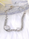 Rhinestone Round Wafer Charm Bracelet Stainless Steel Chain Jewelry