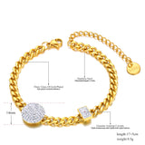 Rhinestone Round Wafer Charm Bracelet Stainless Steel Chain Jewelry