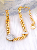 Rhinestone Round Wafer Charm Bracelet Stainless Steel Chain Jewelry