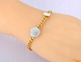 Rhinestone Round Wafer Charm Bracelet Stainless Steel Chain Jewelry