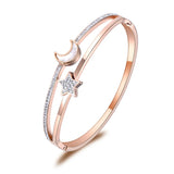 Rhinestone & Shell Moon Star Bangles Jewelry Women Stainless Steel B19001