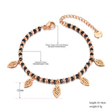 Bohemia Leaves Plant Charm Bracelet Stainless Steel Crystal Chain B21119