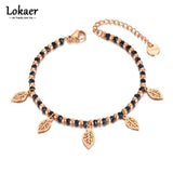 Bohemia Leaves Plant Charm Bracelet Stainless Steel Crystal Chain B21119
