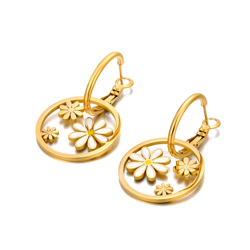 Enamel Flower Hoop Earrings Waterproof Party Jewelry