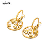 Enamel Flower Hoop Earrings Waterproof Party Jewelry