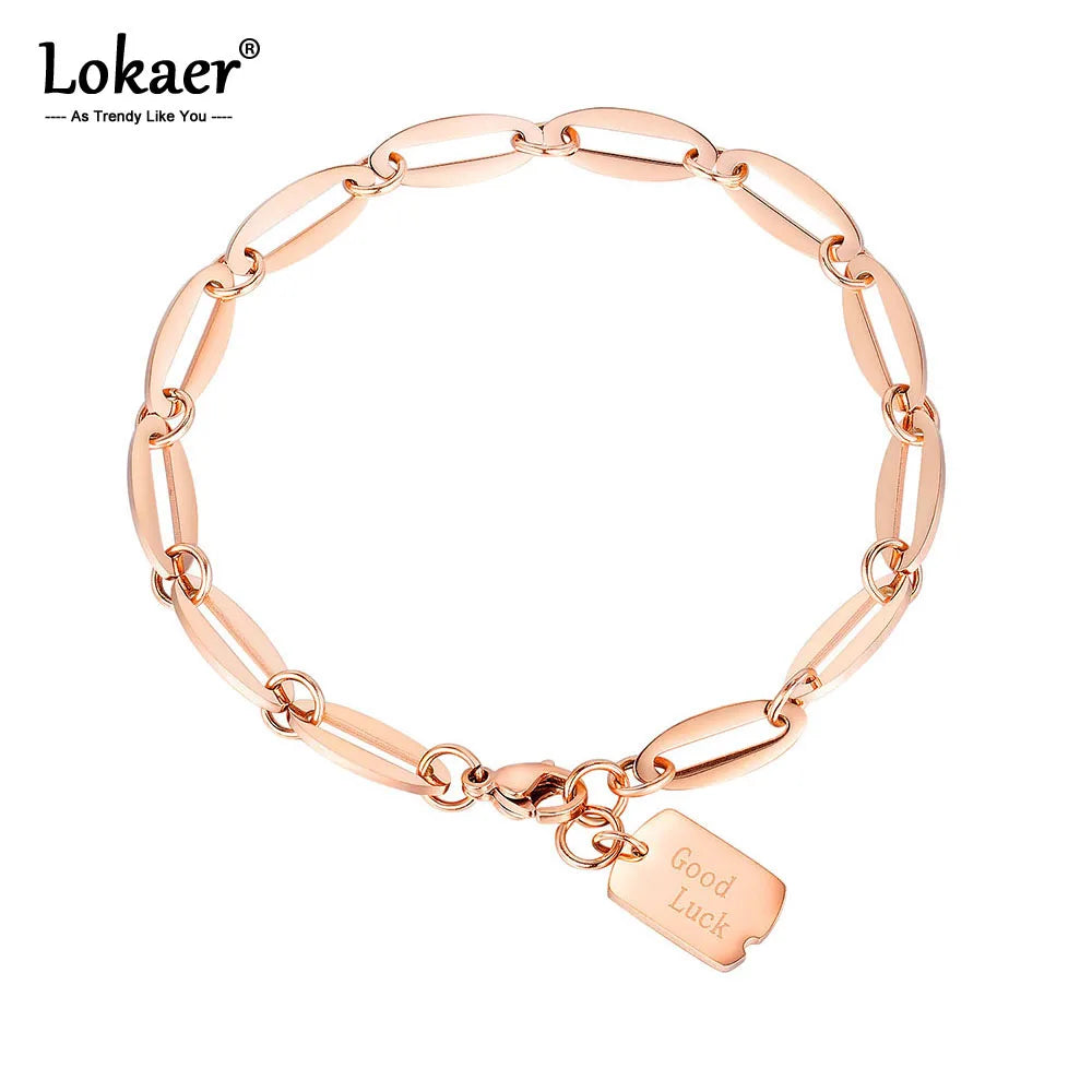 Good Luck Tag Charm Stainless Steel Bracelet