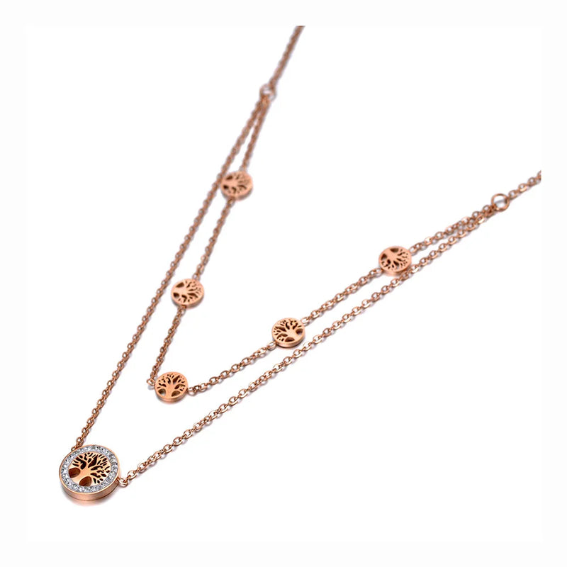 Double Layer Tree Choker Necklace Clay Rhinestone Plant Necklace